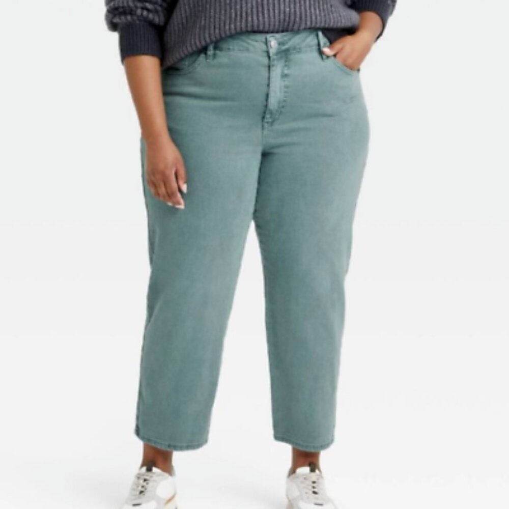 NWT Ava & Viv High Rise Slim Straight Charcoal Green 20W